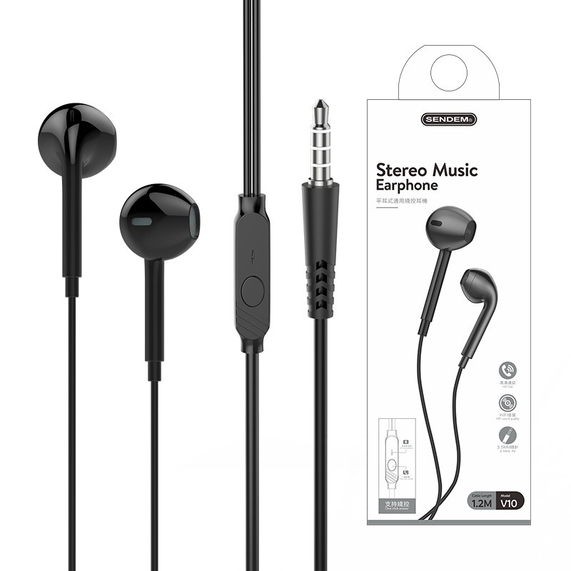 SENDEM V10, Wired Earphones Sport headset 1.2M Half In ear Soft Bass Stereo Earbuds w/Mic