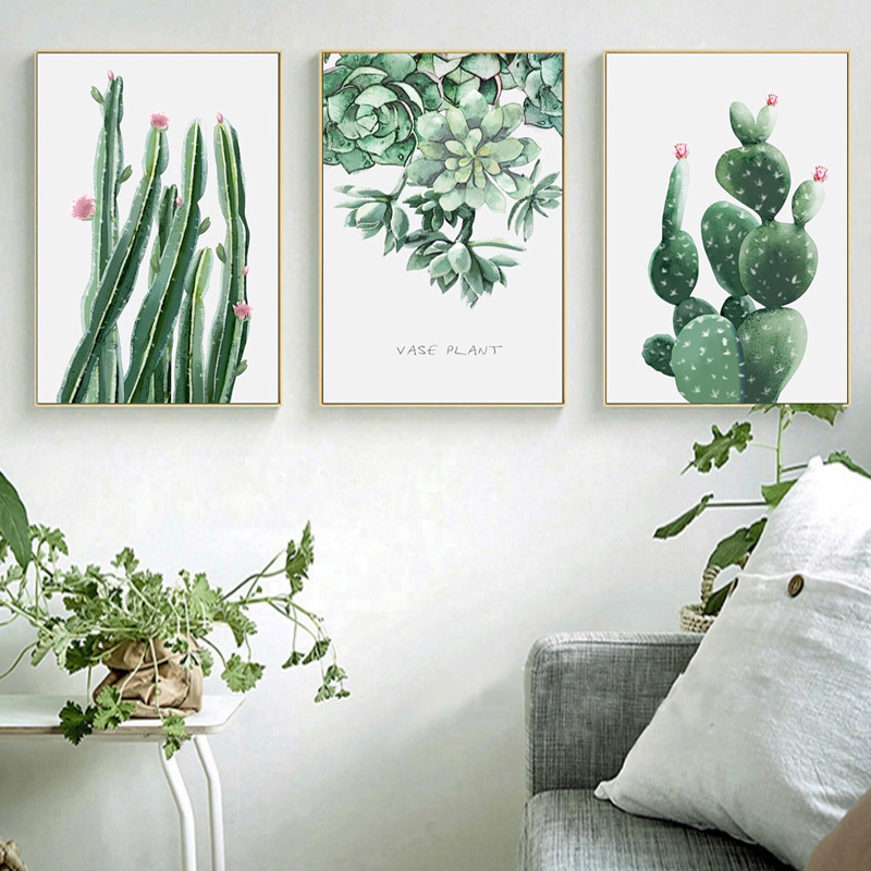 Green Plant Leaves Cactus Canvas Painting Posters Prints Home Wall Pictures Shopee Malaysia