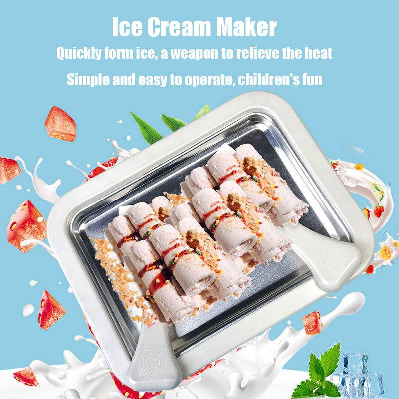 Ice Cream Maker Yogurt Frozen Pan Mini Fried Yogurts Machine Rolled Ice Cream Maker with 2 Spatulas Fry Ice Plate Home Use