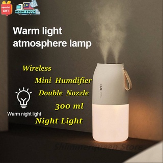 Double Nozzle Mist Maker Humidifier Wireless Air Humidifier Aroma Diffuser USB Rechargeable Essential Oil Diffuser 300ML