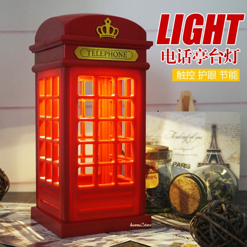 Vintage London Telephone Booth Designed USB Charging LED Night Lamp Touch Sensor Table Desk Light Touch Panel Power-Saving Light 