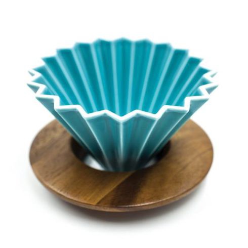 shopee: Origami Japan Inspired Ceramic Coffee Dripper Filter Cup with Wood Holder Tray 1-2 Cups Coffee Pour Over V60 Filter Brew (0:3:Model:Baby Blue;:::)