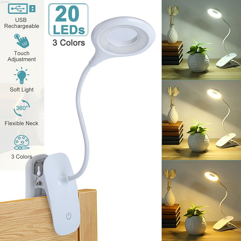 Flexible Clip On Reading LED Light USB Clamp Bed Bedside Table Desk ...