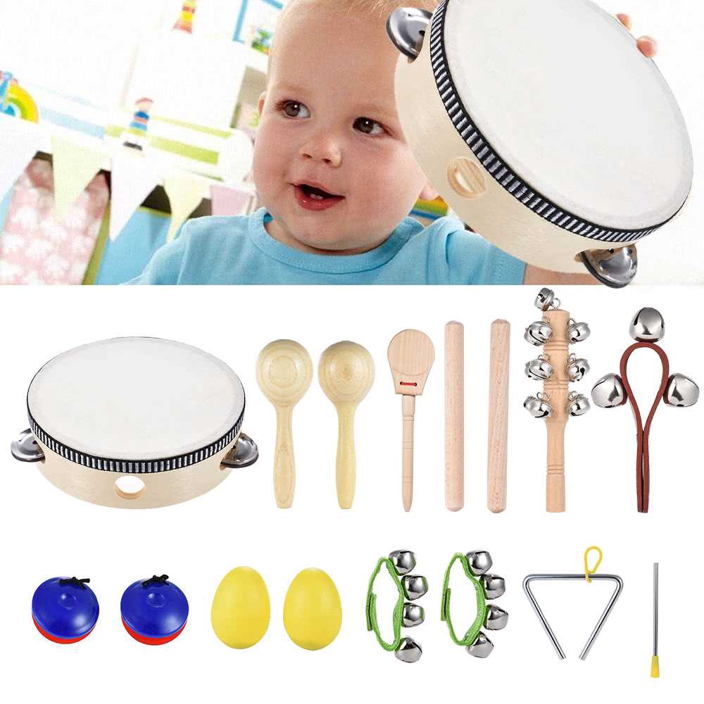 Percussion Set Including Tambourine Maracas Triangle Wrist