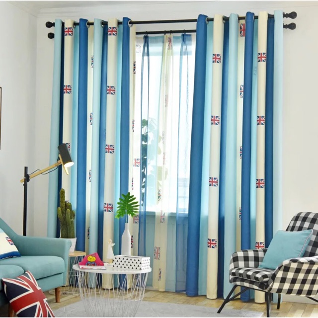 Nordic Style Kids Curtains Children Baby Blue Bedroom Window Door
