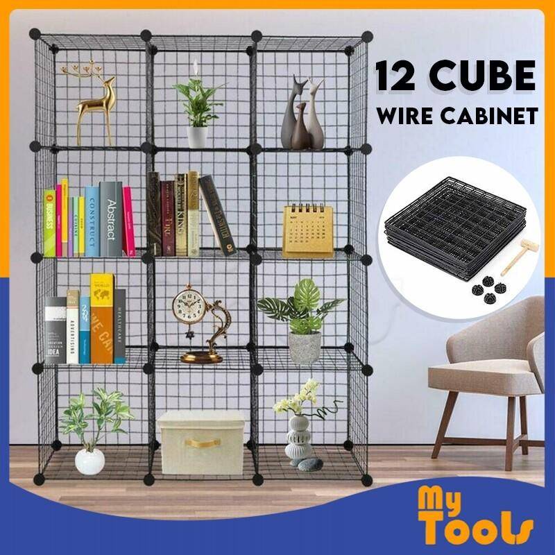 Mytools Heavy Duty 12 Storage Cube Cabinet Cubes Black 12 Wired Wire ...