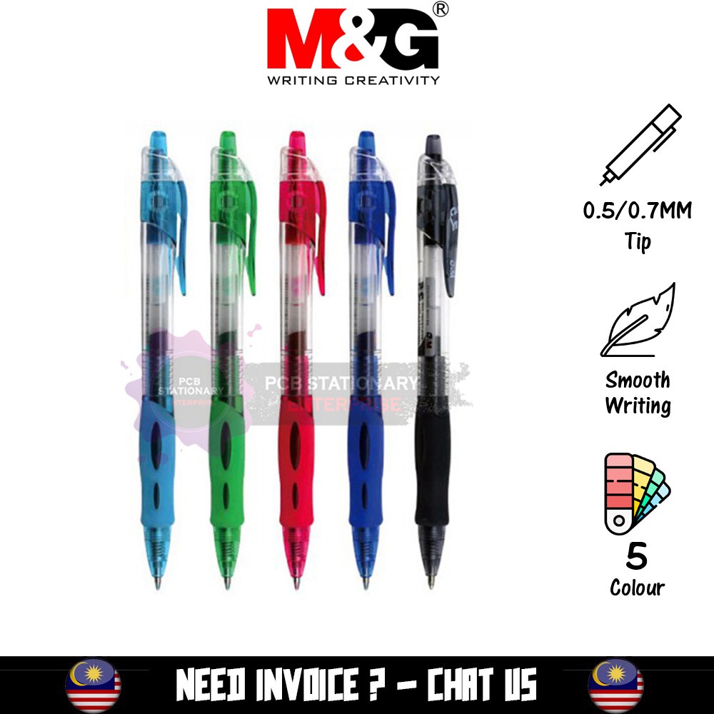shopee: M&G R3/R5 Retractable Gel Pen 0.5/0.7mm Bullet Nib (1'pc) (0:1:Size:R5 0.7MM;1:3:Colour:Green)