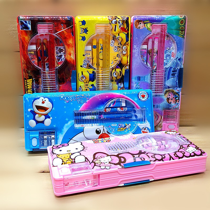 Fashion Student Doublesided Stationery Box Multifunctional Pencil Box Set Creative