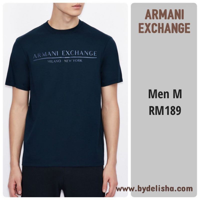 Armani Exchange Men T-shirt Milano New York Dark Blue | Shopee Malaysia