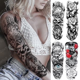 Large Arm Sleeve Tattoo Tiger Skull Owl Waterproof Temporary Tatto Sticker Fox Lion Body Art Full Fake Tatoo Women Men Shopee Malaysia