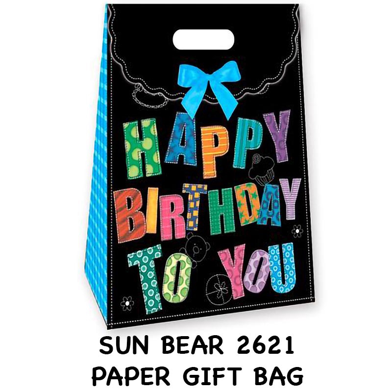 Sun Bear 2621 Happy Birthday Paper Gift Bag Goodies Bags Wedding Birthday Party Beg Hadiah