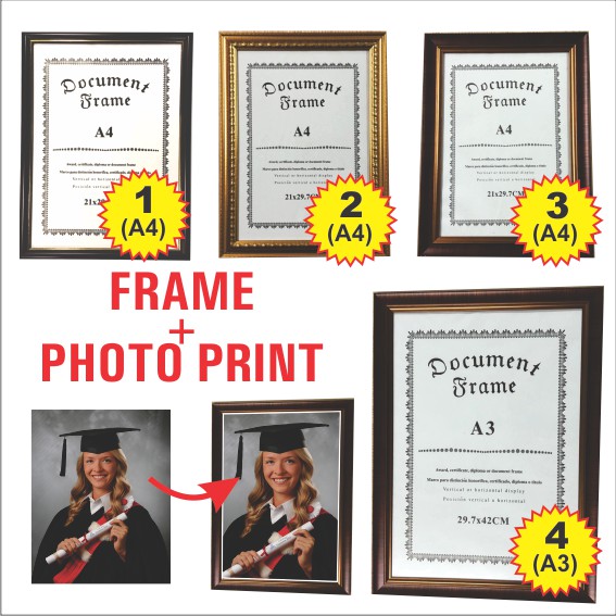 A4 / A3 Frame (Frame Only / Frame + Printing) Certificate / Document