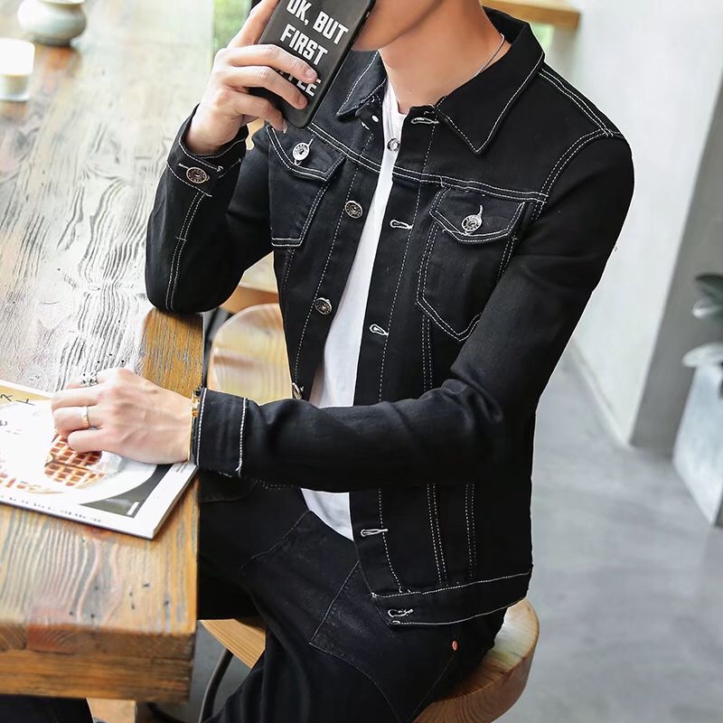 men solid denim jacket
