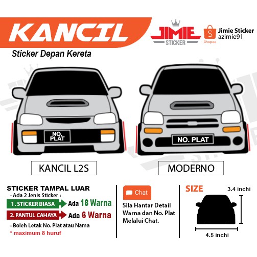 Car Sticker, Sticker Depan Kereta Kancil L2s dan Moderno ...