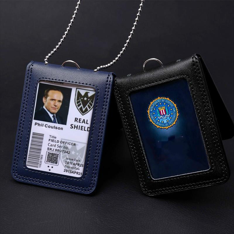 Formal Reporter Police Military Badge ID Business Work Card Holder Genuine Leather Case