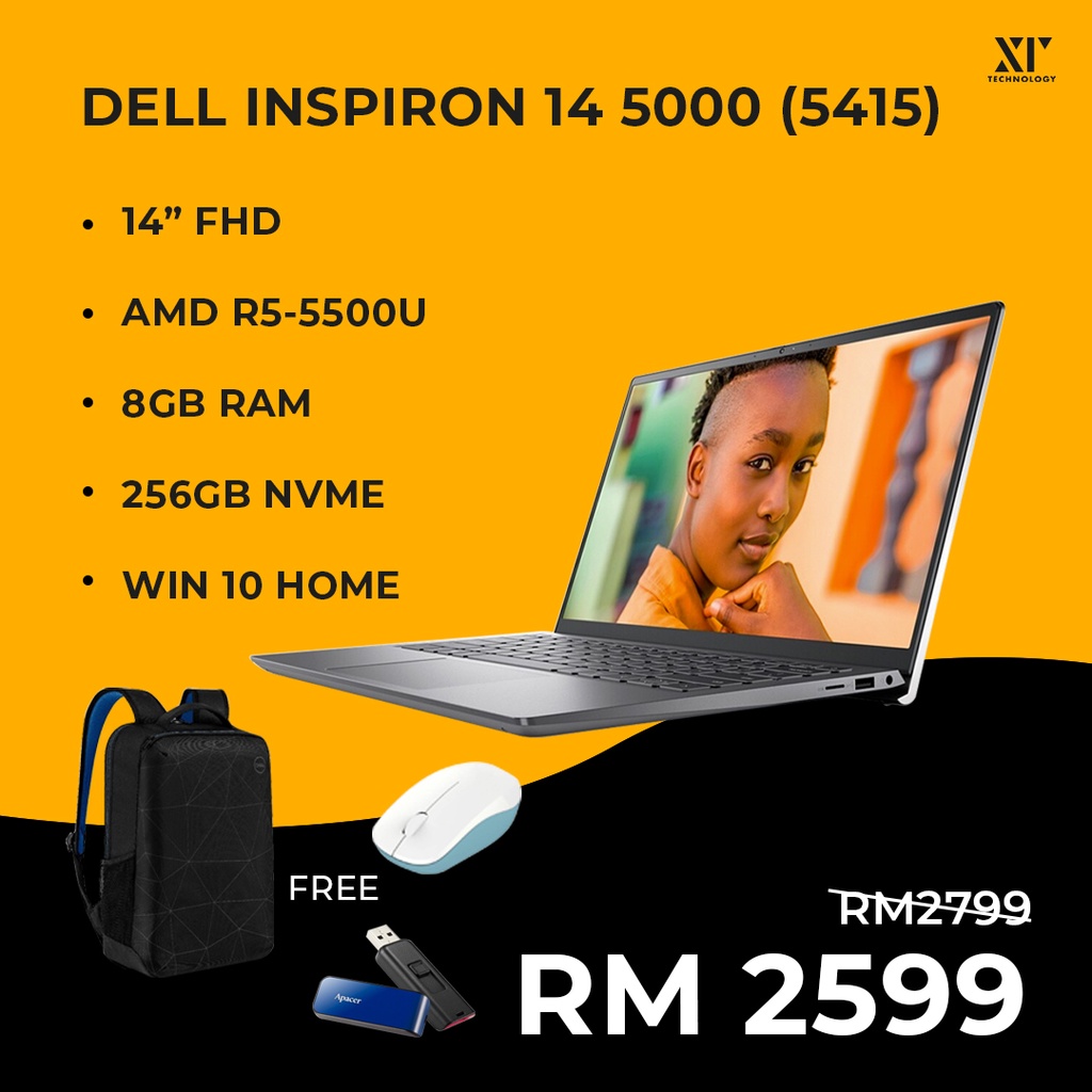 DELL INSPIRON 14 5000 5415 14 FHD AMD R5 5500U 8GB RAM 256GB NVME