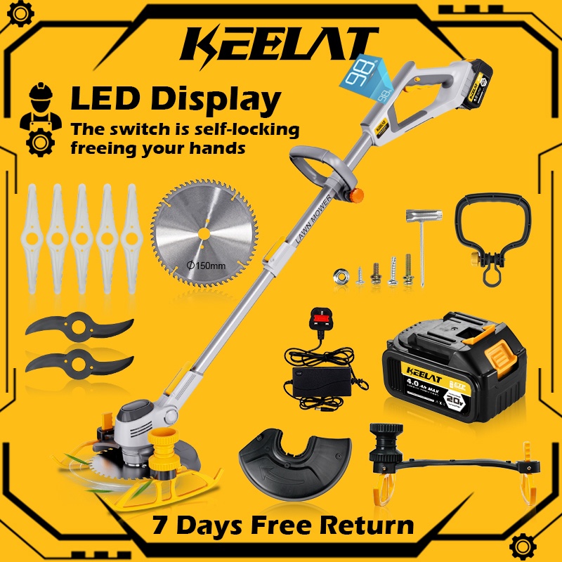 KEELAT LED Display Cordless Grass Trimmer Electric Grass Cutter