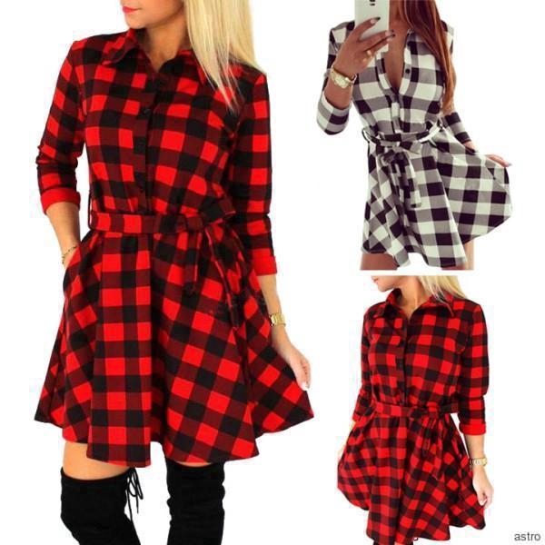 red checked shirt dress womens