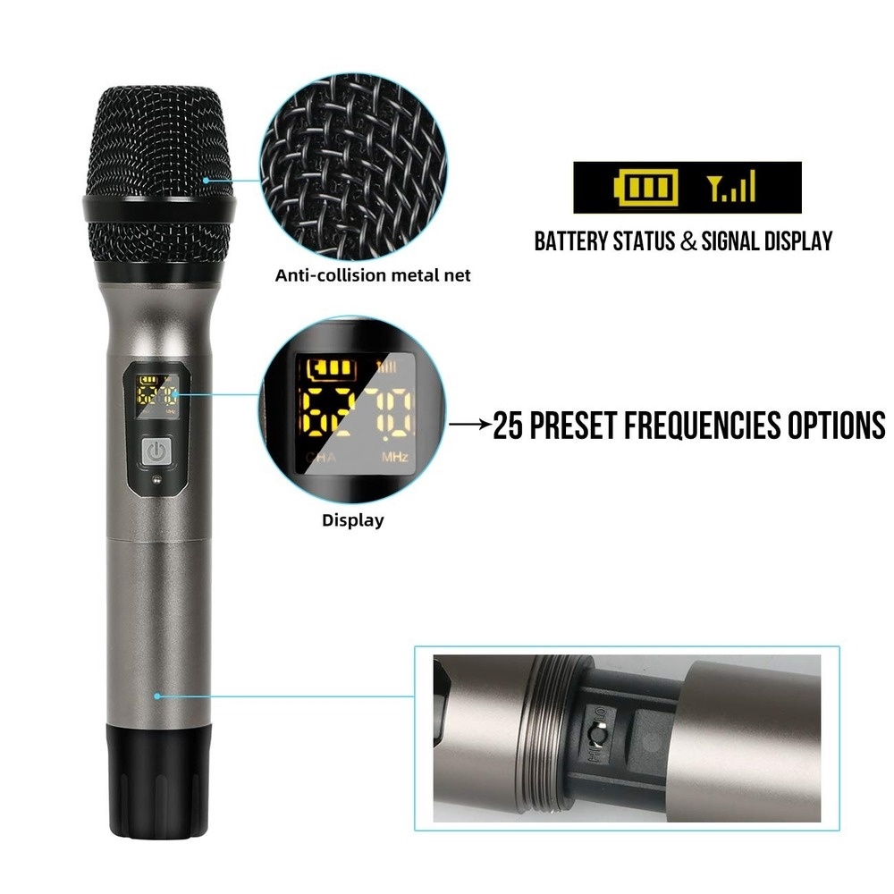 Handheld Microphone 1Pair with Mini Receiver UHF Professional Wireless Microphone 25 Channels Microphone for Conference Speeches Karaoke Weddings