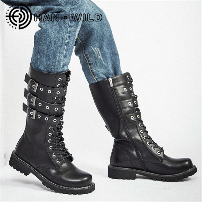 Fashion Man Boots Rivet Combat Boots Male Punk Style Goth Biker Shoes Casual Luxury Leather Motorcycle Boots Men Army B Shopee Malaysia