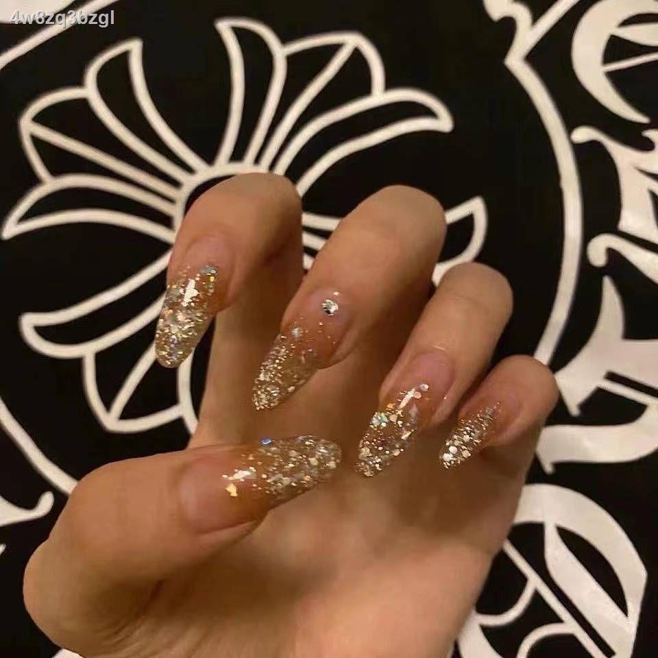 glue✹❣Japanese nude color INS Champagne White Nail Art Finished Wear Nail  Patch Gradient Sequin Nail Manual Phototherapy | Shopee Malaysia
