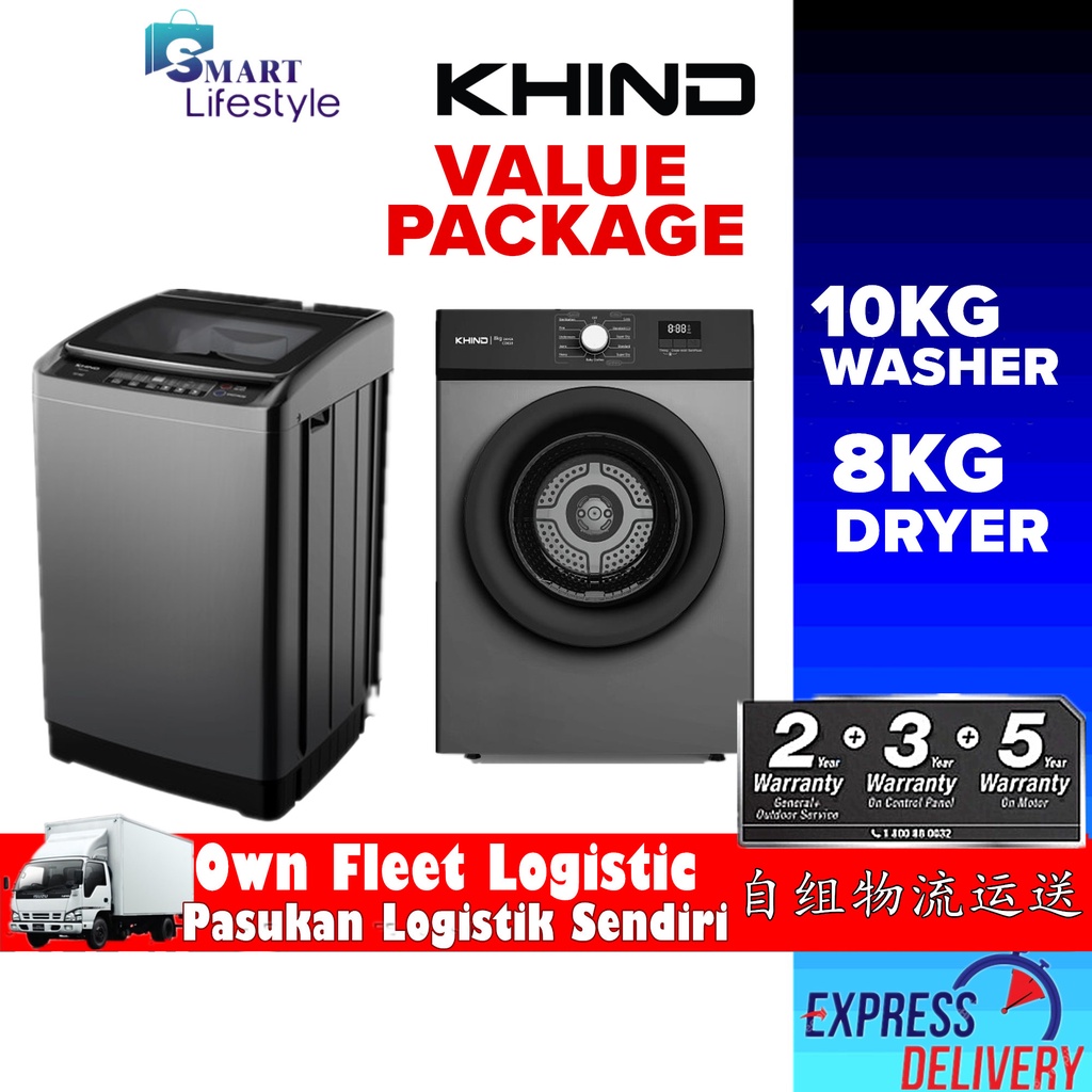 KHIND COMBO 10KG WASHING MACHINE & 8KG TUMBLE DRYER WM100A CD819