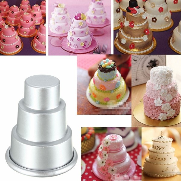 3 Tier Mini Round Pudding Chocolate Jelly Cake Baking Mould Bulat Puding Coklat Kek Jeli Mold迷你圆形铝合金三层蛋糕布丁果冻巧克力烘焙模具