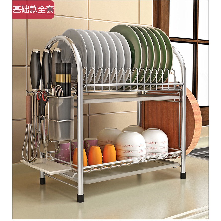 SUS 304 Stainless Steel 2Tier Dish washing Rack Drain Rack Kitchen