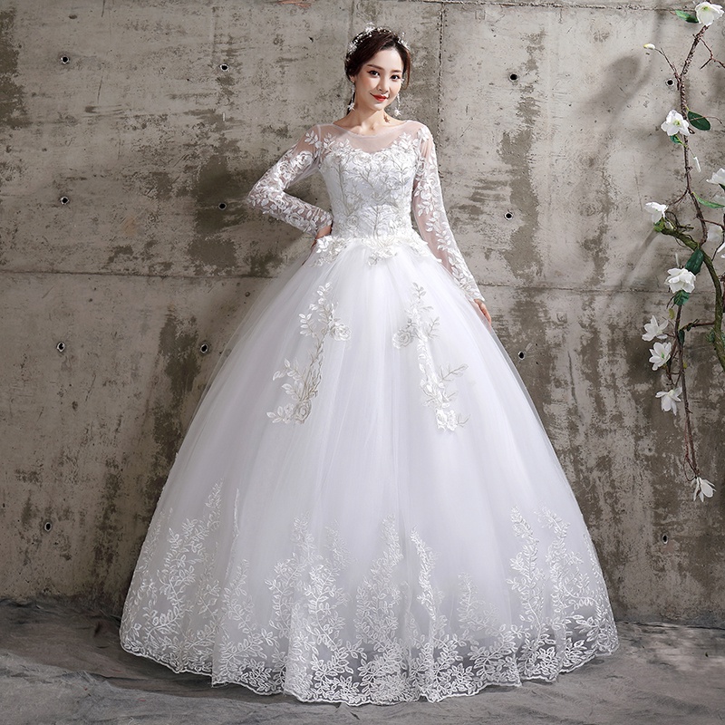 White Long Sleeve Lace Maxi Wedding Dress Bridal Gowns Shopee Malaysia