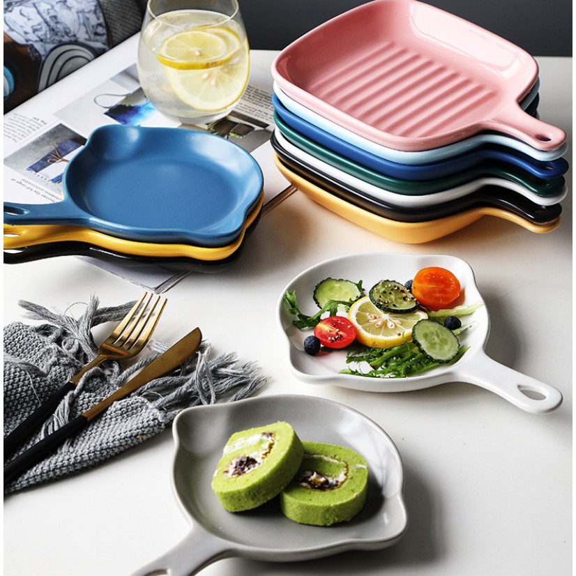 [Ready stock] High Quality Nordic Style Ceramic Plate Wt Handle Pizza Pasta Baked Oven Baking Pan 陶瓷碗 Masak Kuali