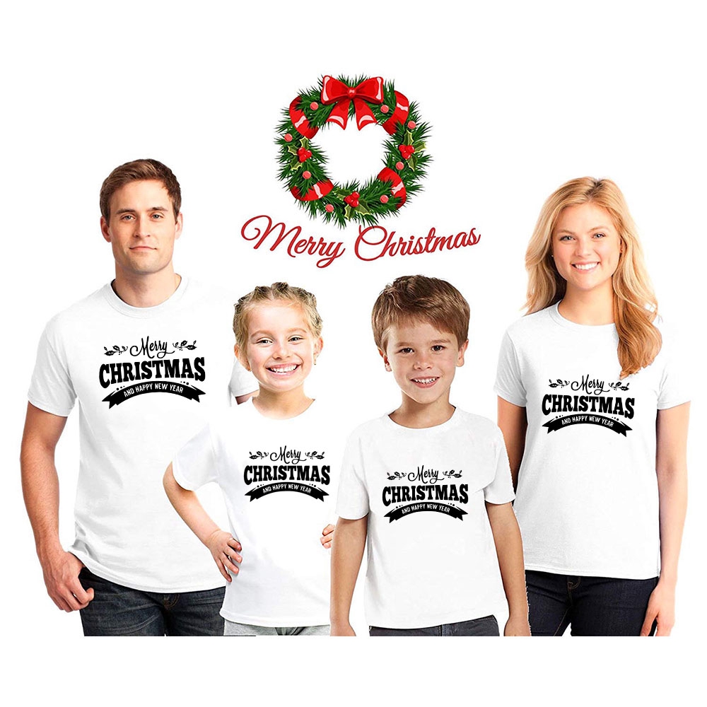 Merry Christmas Happy New Year Family Matching Clothes T Shirt Women ...