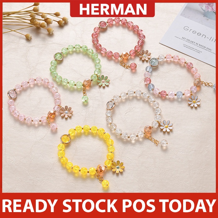 HERMAN Crystal Bracelet Pink Cute Girly Bracelet Bangles Gelang Tangan Perempuan Bracelet For Women Jewelry