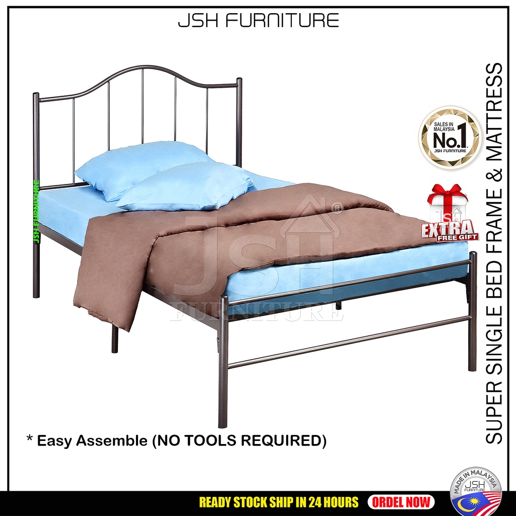 Super Single Bed Frame & Mattress JSH S110M - Katil Bujang Besi Katil ...