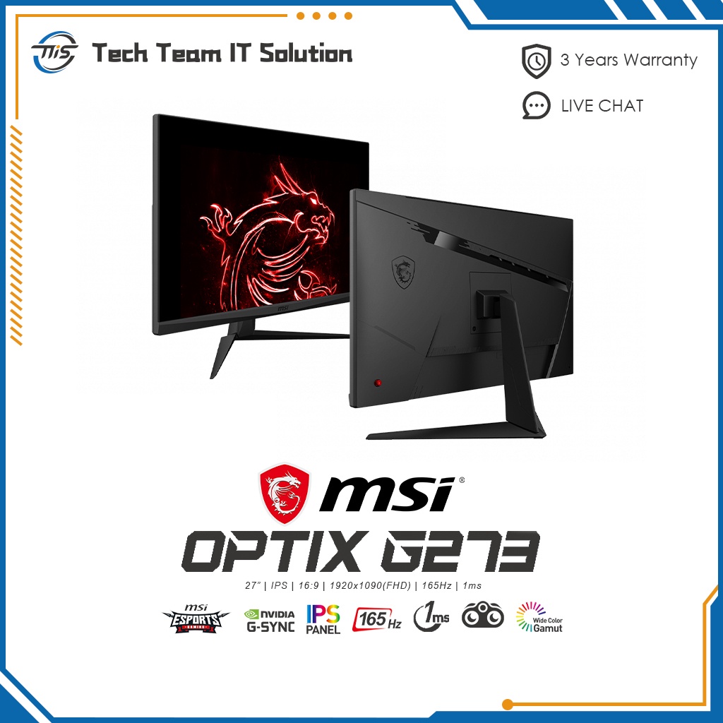 MSI Optix G273 Flat Gaming Monitor 27" IPS Panel 1920x1080(FHD) 165Hz 1ms NVIDIA G