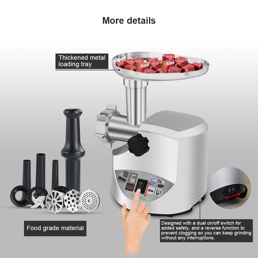 BioloMix 3000W Stainless Steel Heavy Duty Electric Meat Grinder Sausage ...