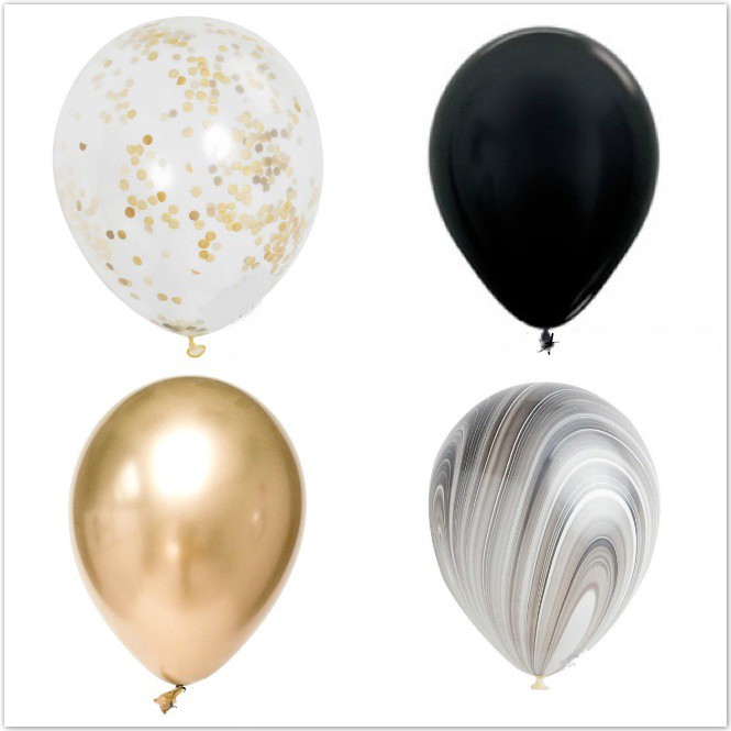 Chrome Gold Metallic Black Round Balloon Match Set (12 Pcs) 