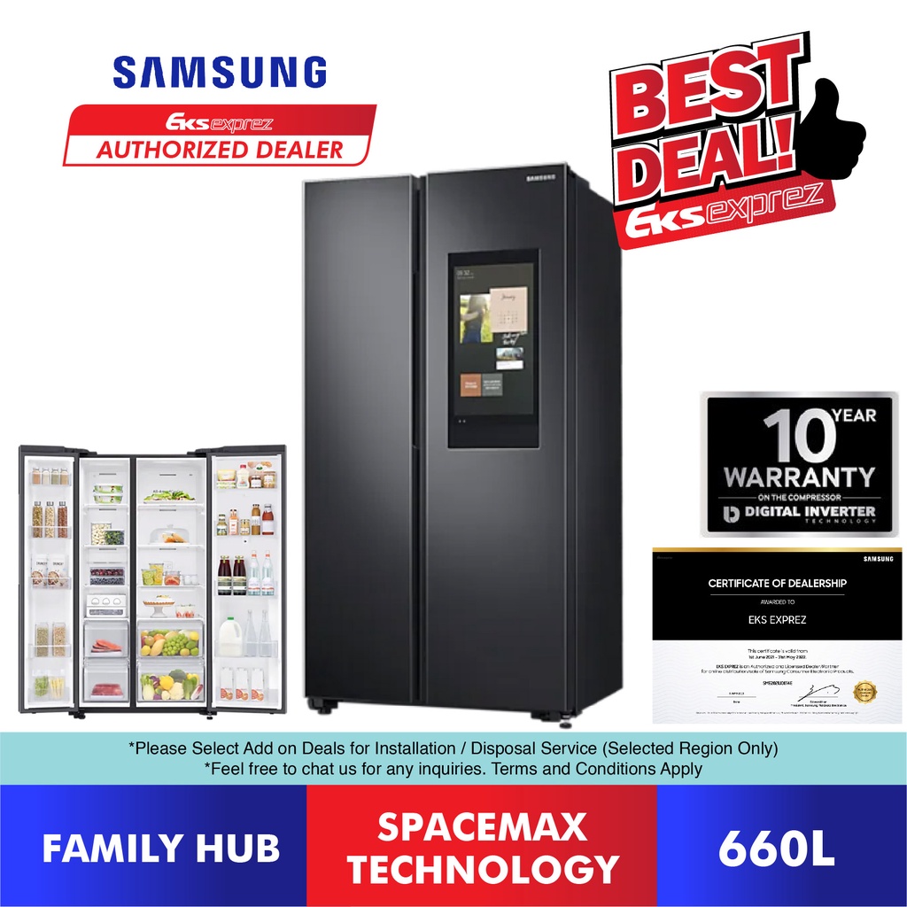 Samsung Side by Side Inverter Fridge (660L) RS62T5F01B4/ME with Family Hub Refrigerator / Peti Sejuk