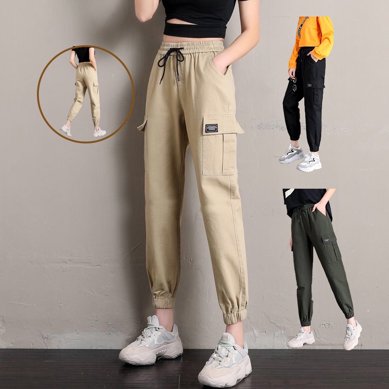 Cargo Pants Women Korean-Style Casual Loose New High Waist Slim Fit ...