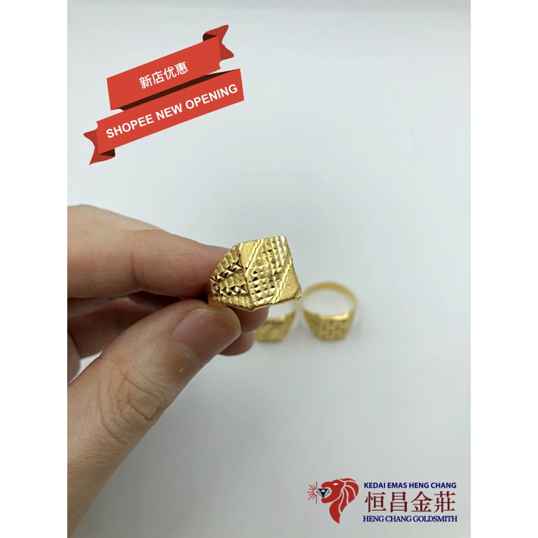 Ready Stock 现货 916 Gold Men Ring Cincin Fesyen Lelaki Emas 916 Tulen 916金 男士戒指 男生 Male Man Fashion Square Original