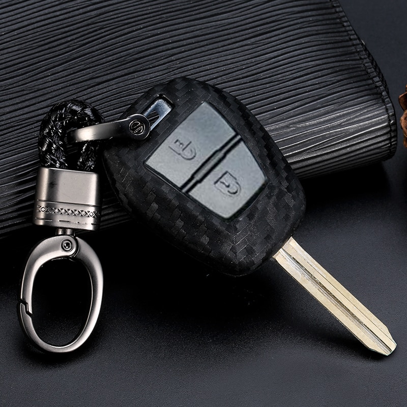 Carbon Fiber Silicone Remote Fob Car Black Cover Key Chain For