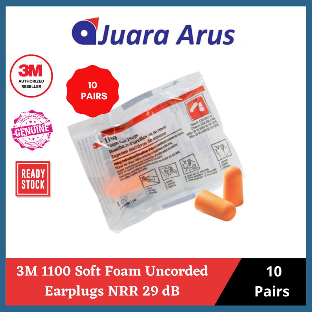 3M 1100 Soft Foam Uncorded Earplugs NRR 29 dB [10 Pairs/Packet ...