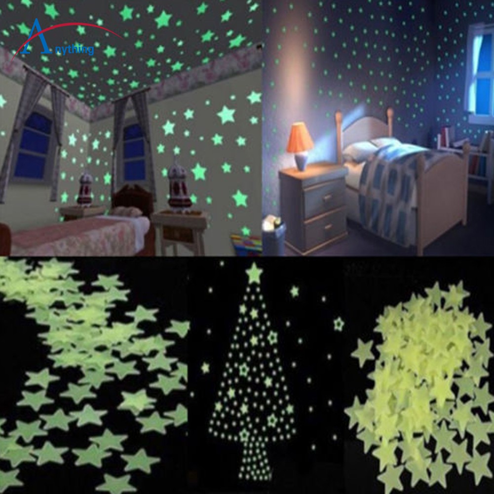 100pcs Wall Decor Ceiling Home Decal Light Green Star Stickers