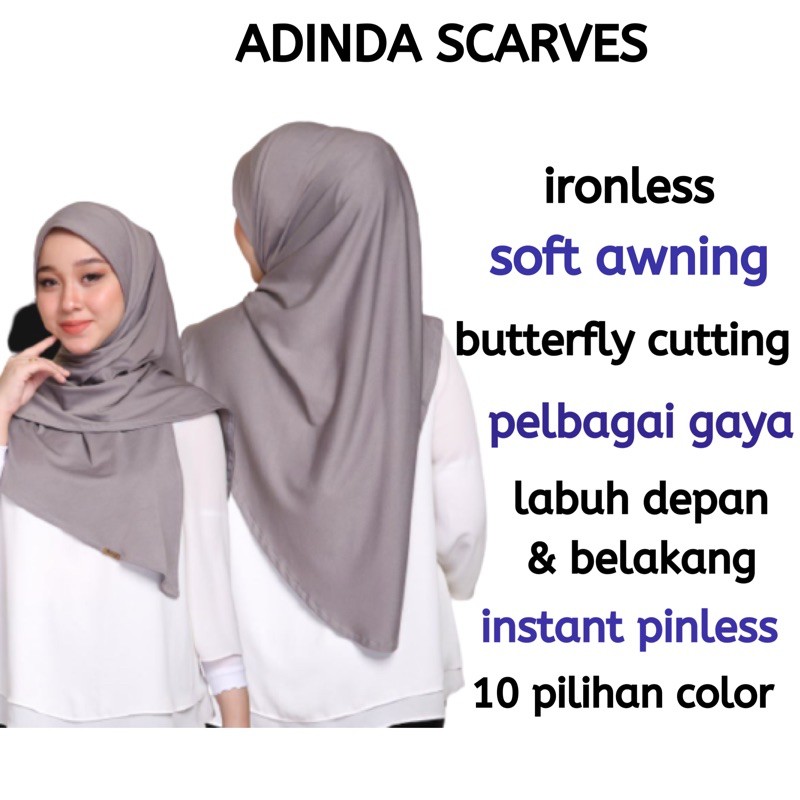 [NEW ARRIVAL]Adinda Scarves-tudung instant sarung hijab ironless soft awning mosscrepe muslimah daily casual wear trendy