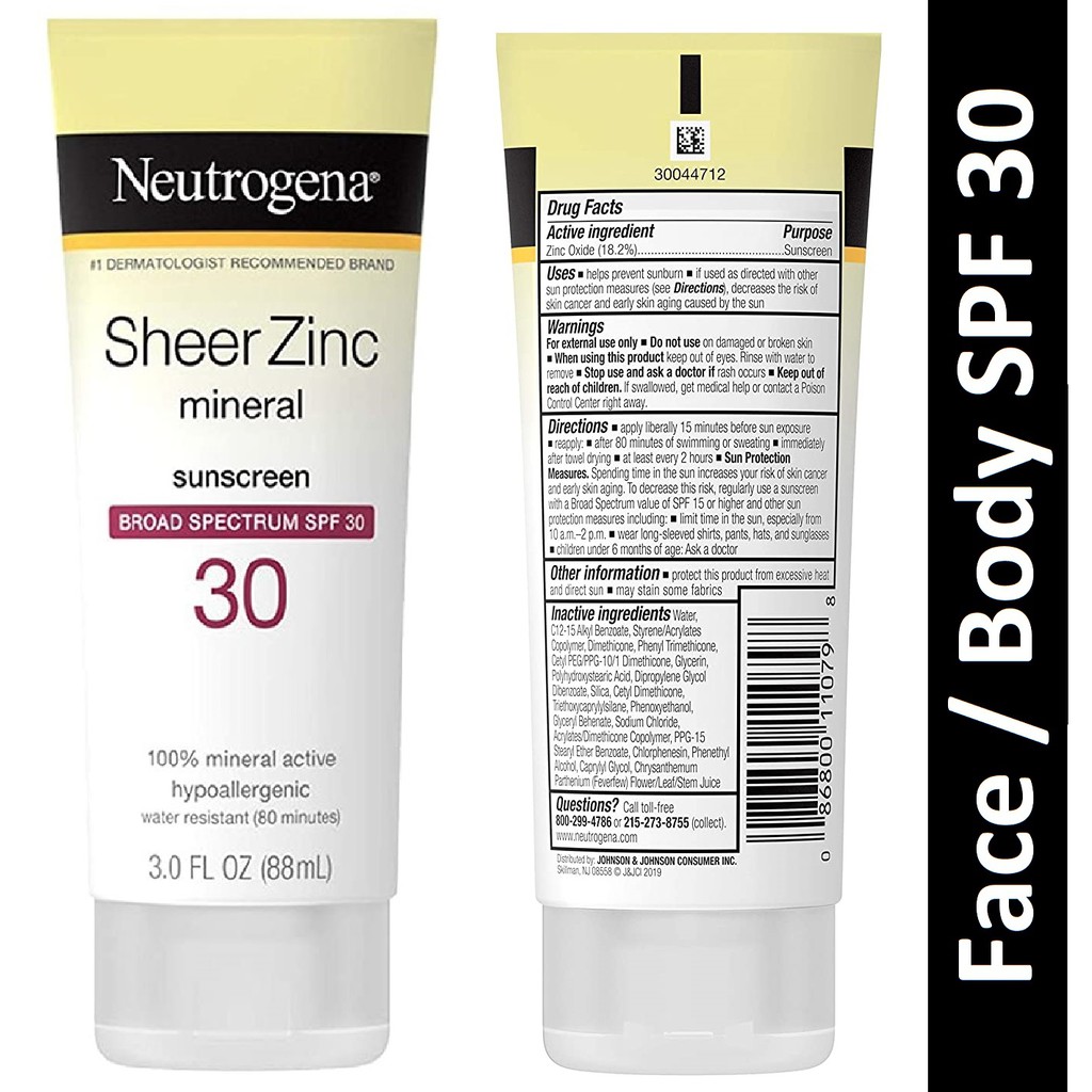 neutrogena zinc oxide sunscreen ingredients