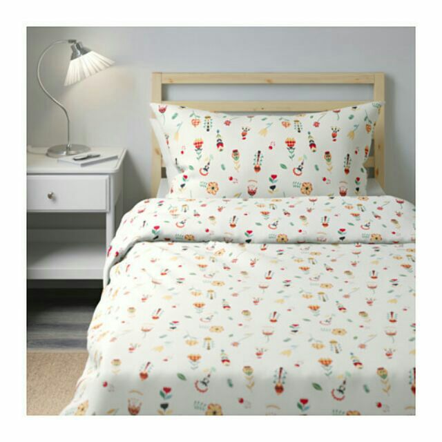 Ikea Quilt Cover And 2 Pillowcases White Floral Patterned