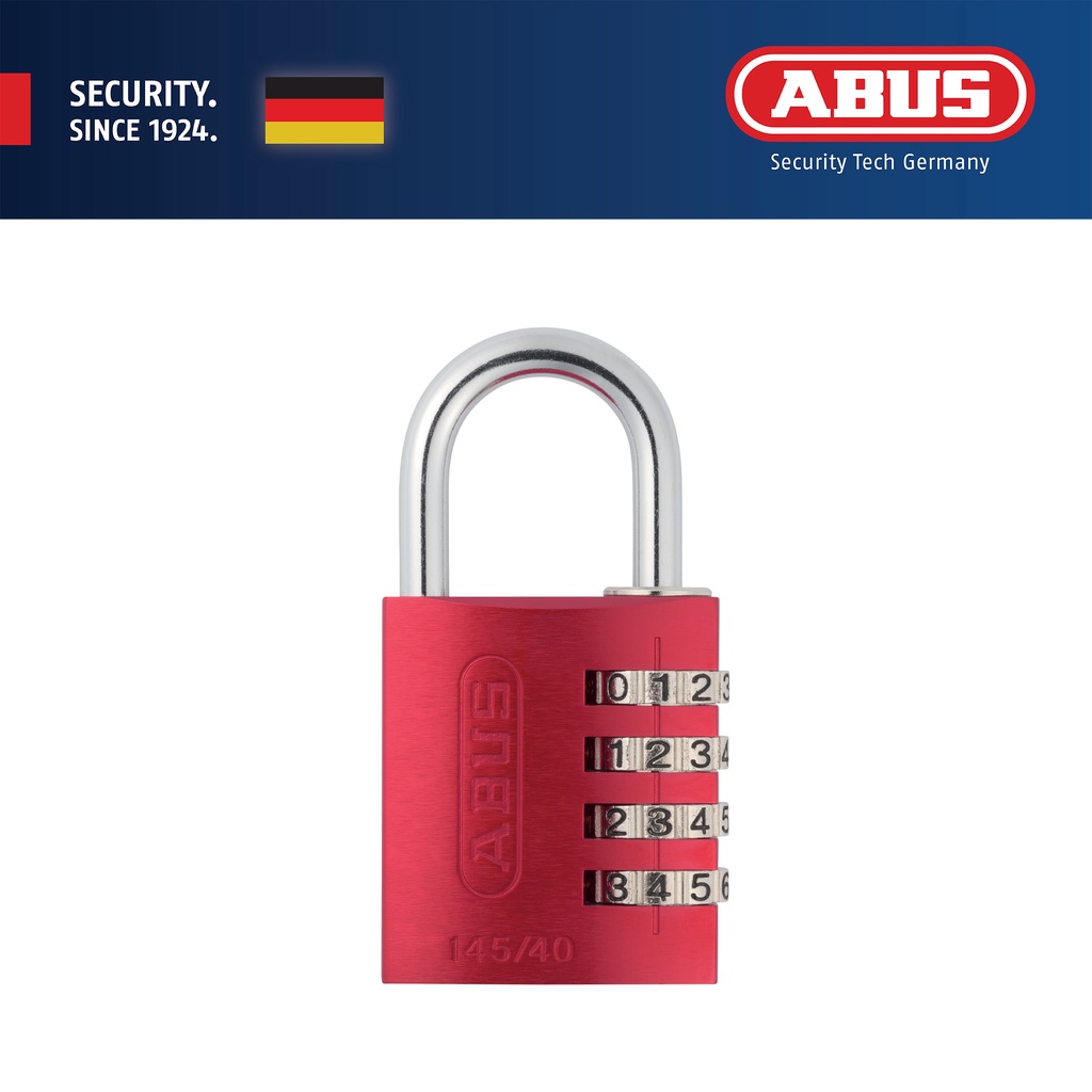 Abus 145/40 40mm Aluminium Combination Padlock With Resettable Code. Colour: Red, Orange, Yellow, Green, Silver