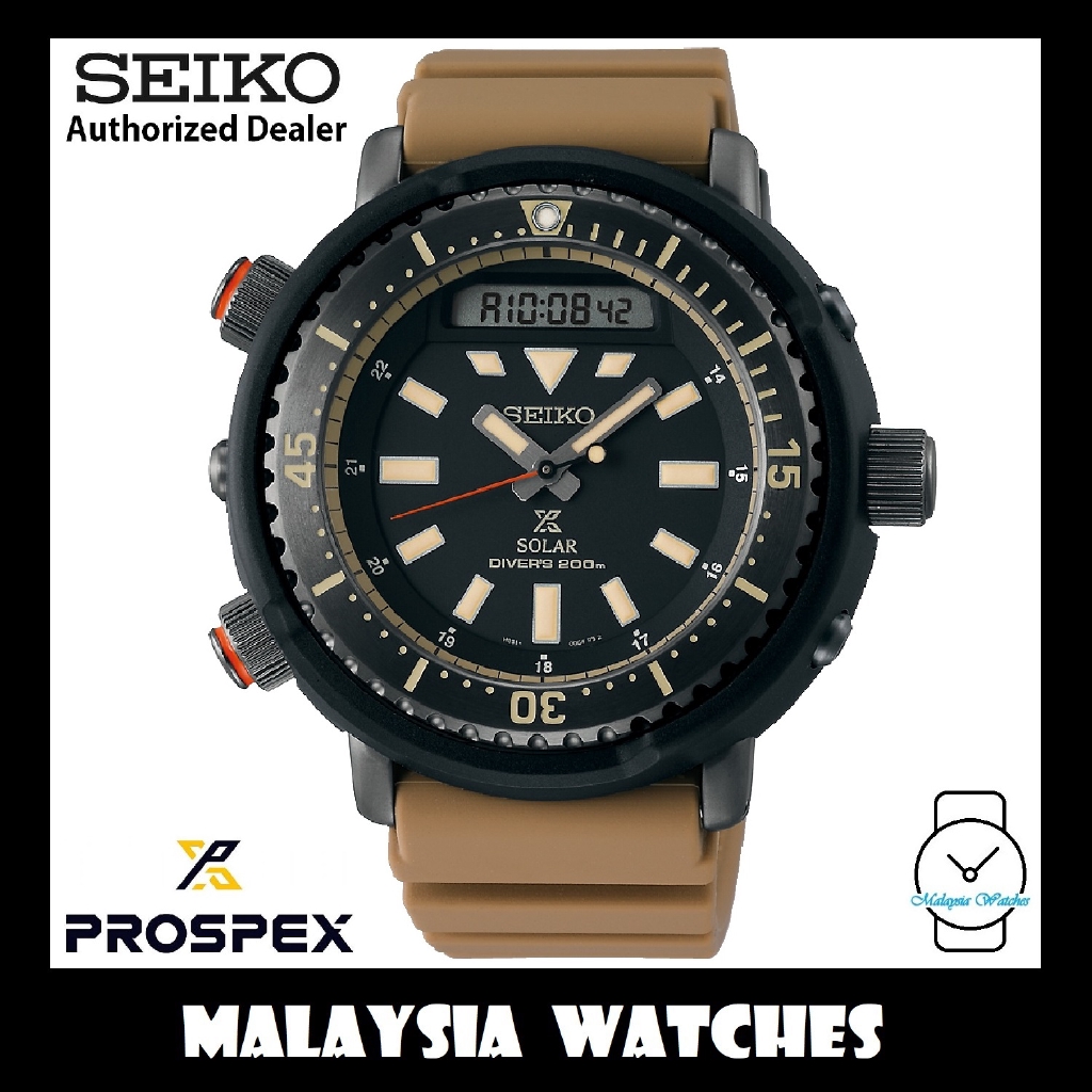 Seiko SNJ029P1 Prospex Arnie Urban Safari Solar Power Analog Digital Black  Dial 200M Diver's Beige Silicone Strap Watch | Shopee Malaysia