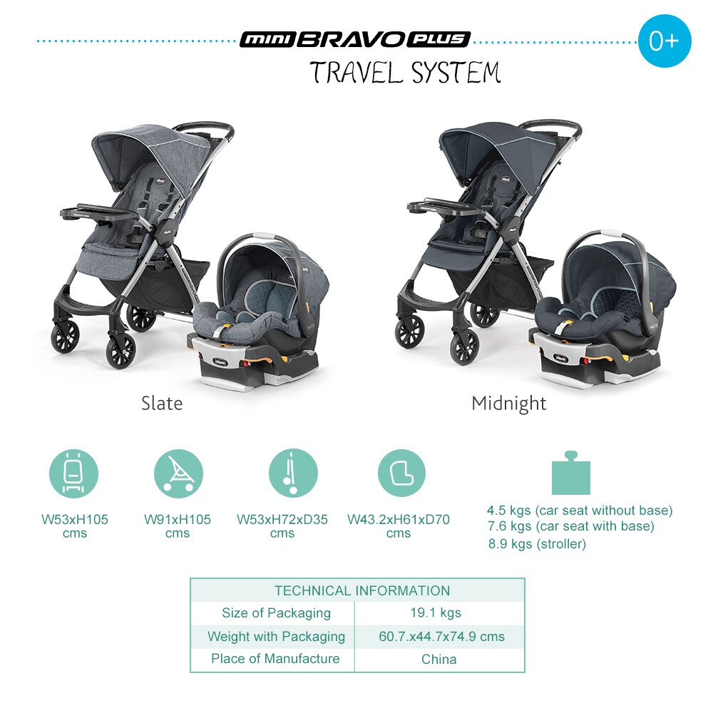 Chicco Mini Bravo Plus Travel System Stroller Baby + Keyfit 30 Infant