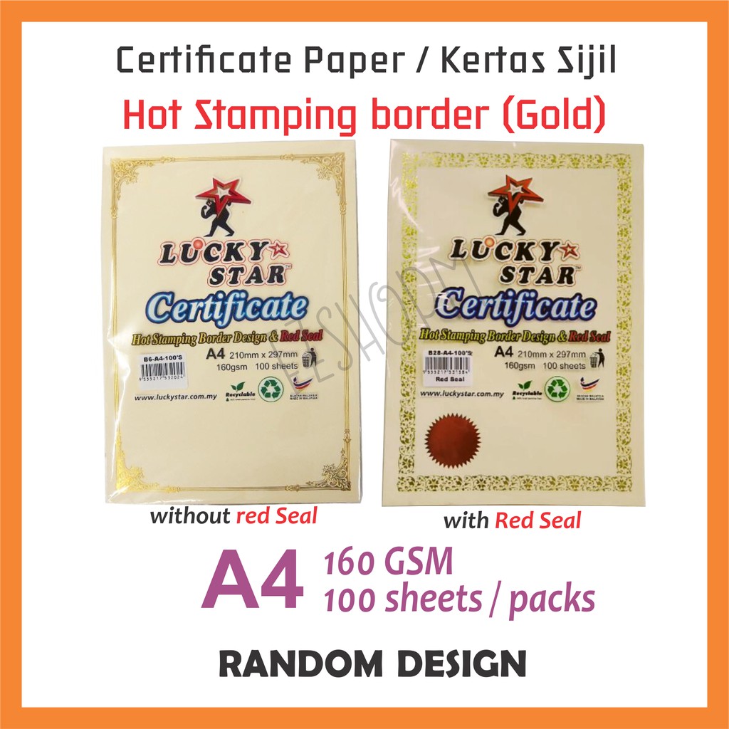  A4  Certificate paper Kertas  Sijil hot stamping gold 