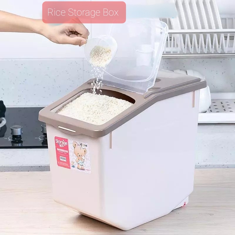 Rice Storage Box With Wheels 5kg 10kg 15kg Rice Storage Container Kitchen Food Grain Waterproof